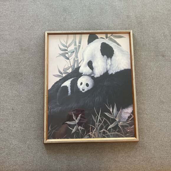 Vintage Panda Bear and Cub Framed picture